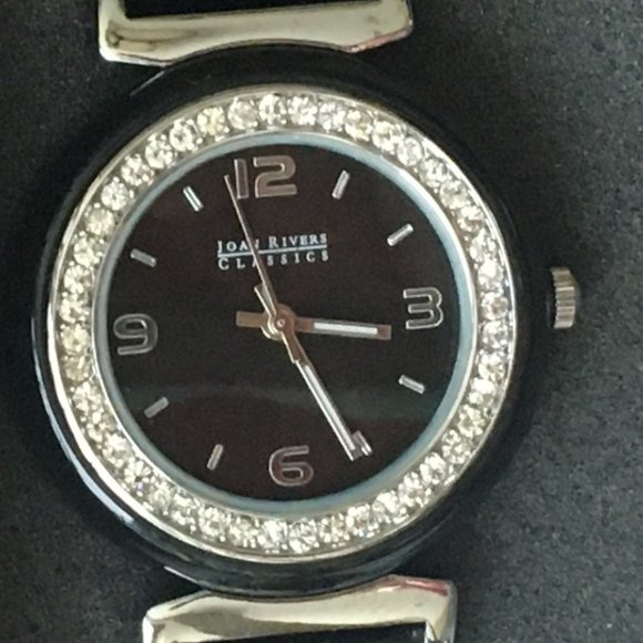 NIB  Joan Rivers Black Leather with CZ Halo